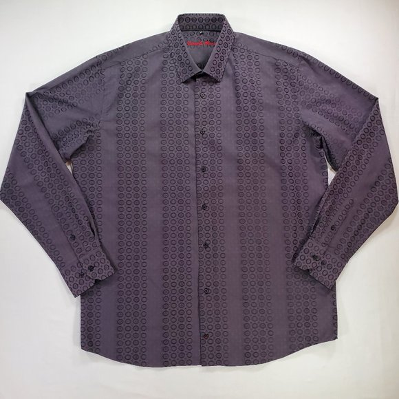 Visconti Black Shirt Mens XLT Sleek Geometric Hidden Button Down Designer Casual - Picture 1 of 16